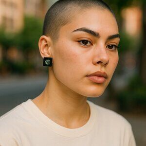 Women's square black stud earrings post back fashion jewelry